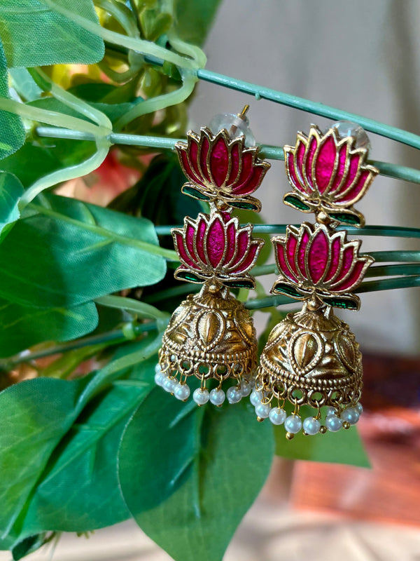 Lotus Pearl Jhumka Earrings