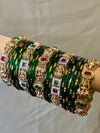 Antique Gold Lakshmi Temple Bangle with Kemp Stones