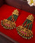 Elegant Lakshmi Temple earrings with Green and Kemp stone