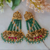 Elegant Lakshmi Temple earrings with Green and Kemp stone