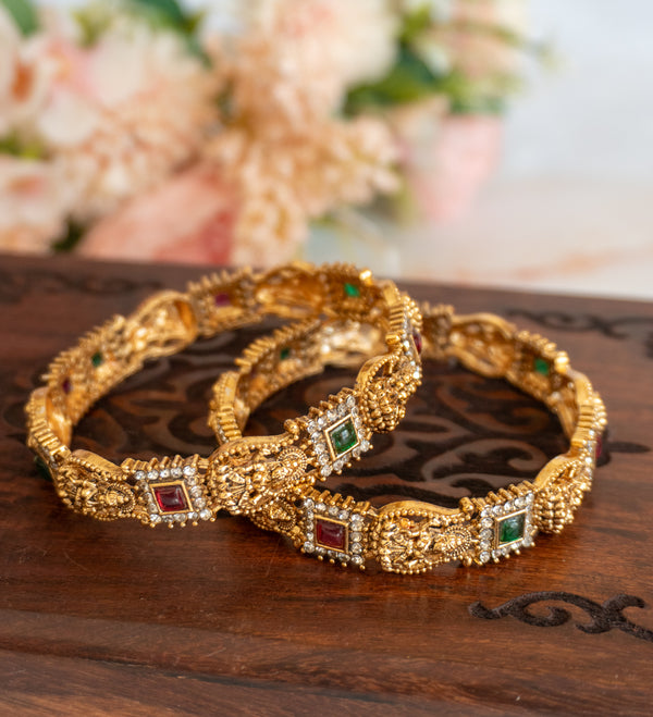 Antique Gold Lakshmi Bangle with Stone Work