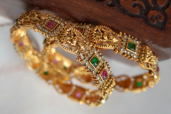 Antique Gold Lakshmi Bangle with Stone Work