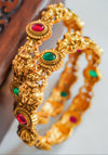 Antique Gold Lakshmi Temple Bangle with Kemp Stones