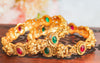 Antique Gold Lakshmi Temple Bangle with Kemp Stones