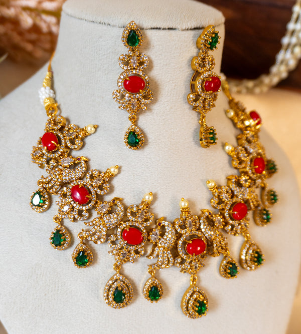 Emerald & coral Antique Statement Necklace Set