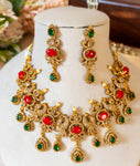 Emerald & coral Antique Statement Necklace Set