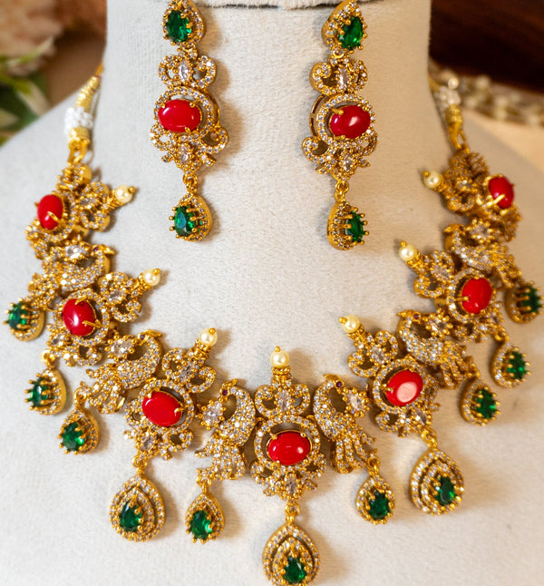 Premium brass Emerald & coral Antique Statement Necklace Set