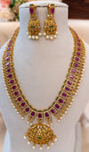 Royal Stone Necklace Set with Pearl Drops & Statement Pendant