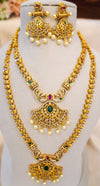 Antique Dual Layer Bridal Necklace Set with Kemp Stones & Pearls
