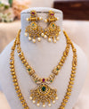 Antique Dual Layer Bridal Necklace Set with Kemp Stones & Pearls