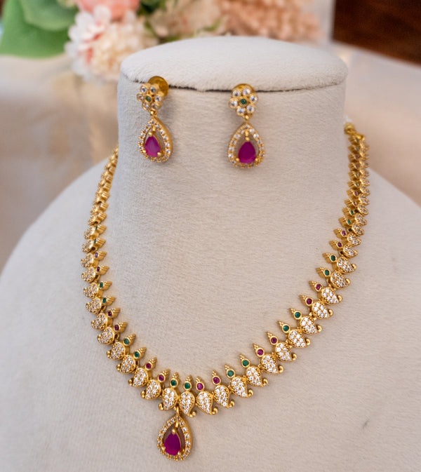 Mango Diamond Necklace Set with Ruby Drop