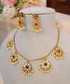 Elegant Floral Necklace Set with Ruby, Green Stones & Pearls