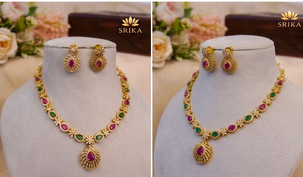 Varnika AD Radiance Necklace Set – Ruby & Emerald Elegance