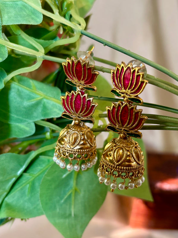 Lotus Pearl Jhumka Earrings