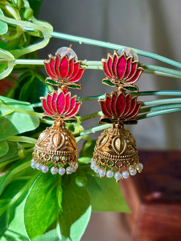 Lotus Pearl Jhumka Earrings