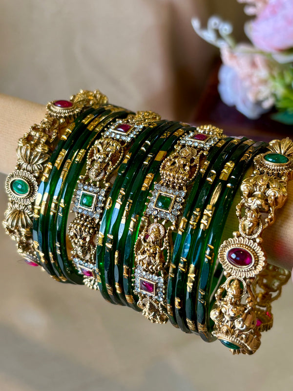 Antique Gold Lakshmi Bangle with Stone Work