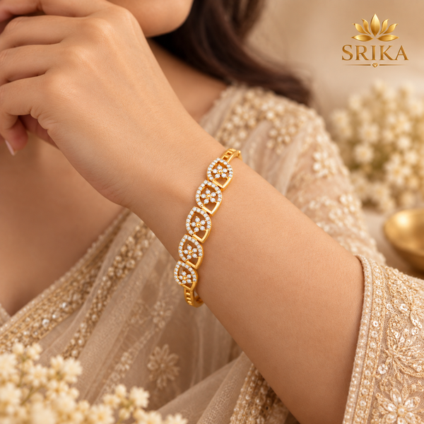 Gold Tone AD Stone Adjustable Bangle