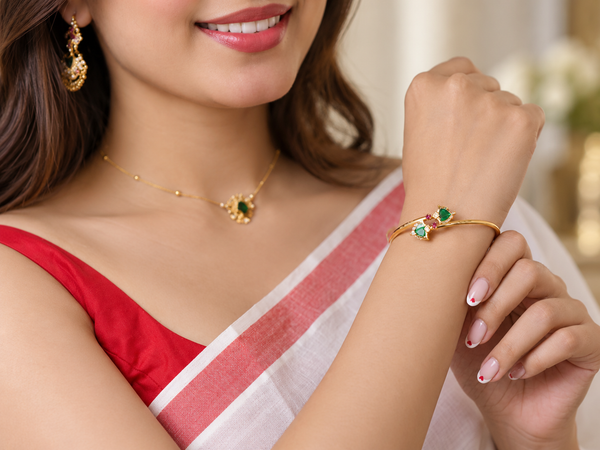 Gold Tone Palakka Adjustable Bangle