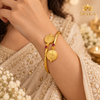 Gold Tone Lakshmi Coin Pink Stone Adjustable Bangle