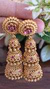 Grand Layered Jhumka Earrings with Ruby Stones