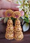 Grand Layered Jhumka Earrings with Ruby Stones