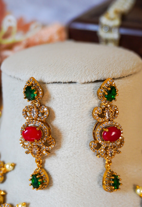 Emerald & coral Antique Statement Necklace Set