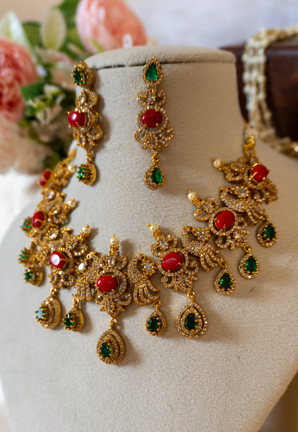 Emerald & Ruby Antique Statement Necklace Set