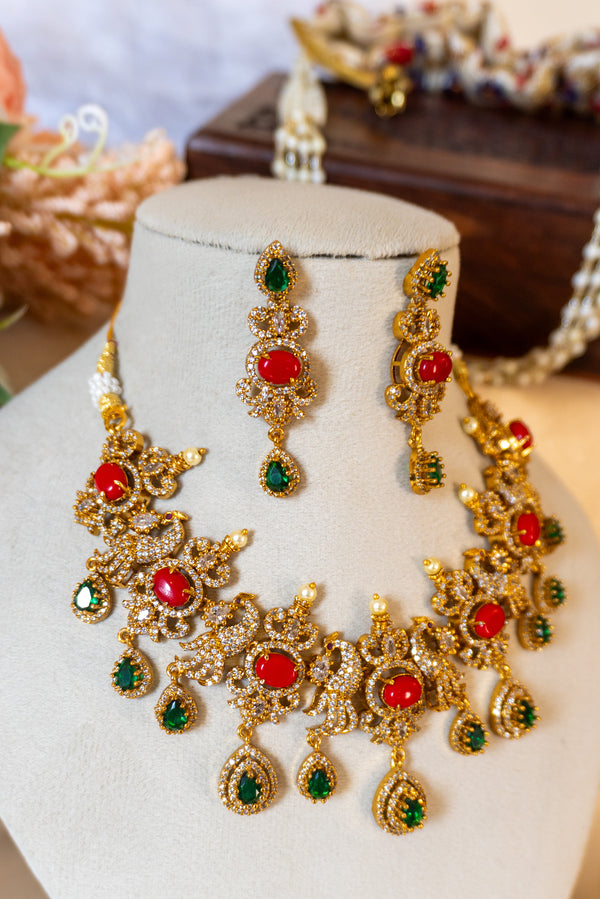 Emerald & Ruby Antique Statement Necklace Set