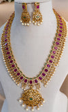 Royal Stone Necklace Set with Pearl Drops & Statement Pendant