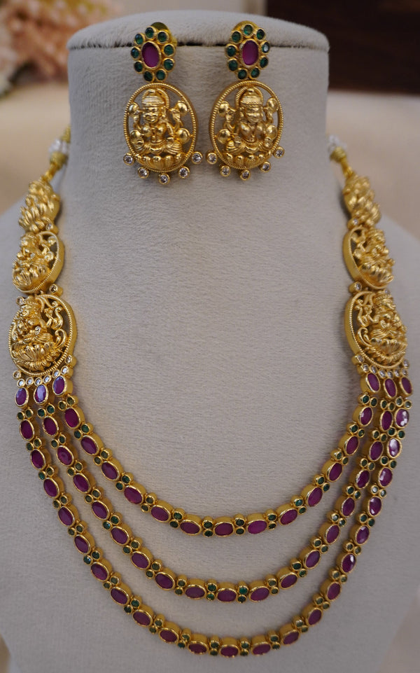 Temple Grace Lakshmi Layered Stone Necklace Set