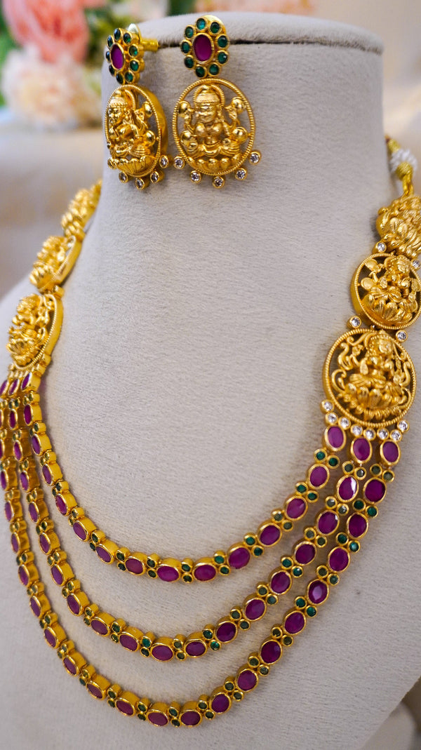 Temple Grace Lakshmi Layered Stone Necklace Set