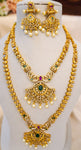 Antique Dual Layer Bridal Necklace Set with Kemp Stones & Pearls