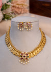 Royal Heritage Kasu Necklace Set with Floral Pendant