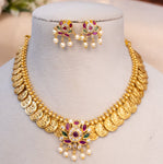 Royal Heritage Kasu Necklace Set with Floral Pendant
