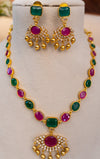 Grace Dual-Tone Stone Necklace Set with Pendant