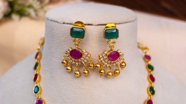 Grace Dual-Tone Stone Necklace Set with Pendant