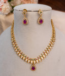 Premium American Diamond Necklace Set with Ruby Drop