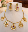 Elegant Floral Necklace Set with Ruby, Green Stones & Pearls