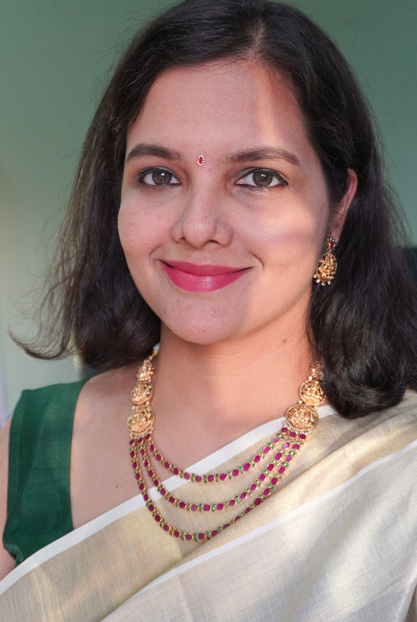 Temple Grace Lakshmi Layered Stone Necklace Set