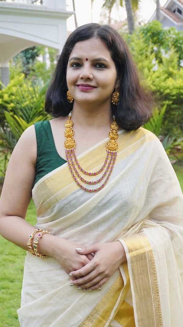 Temple Grace Lakshmi Layered Stone Necklace Set